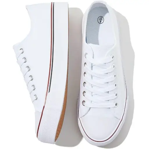 FRACORA Womens White Canvas Sneakers Low Top Lace Up Canvas Shoes Fashion Comfortable